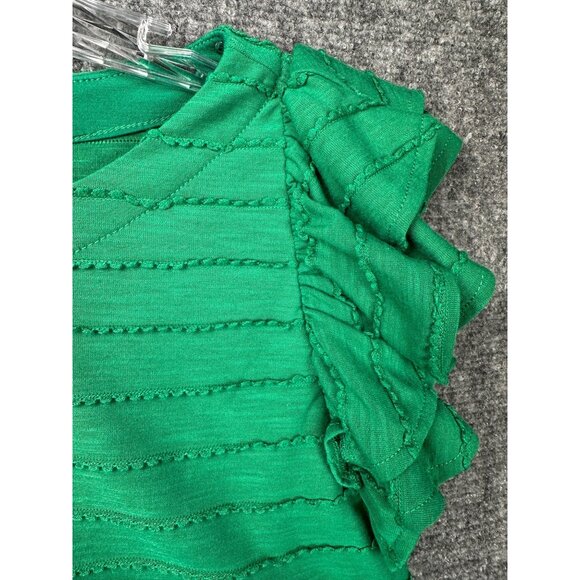 Anthropologie Emerald Green Flutter Ruffle Sleeve Blouse XS Preppy Old Money - Picture 7 of 9